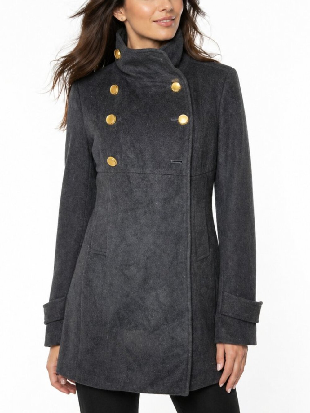 Marciano Military Black Wool Angora Coat Gold Button Goth Victorian Cyber Medium